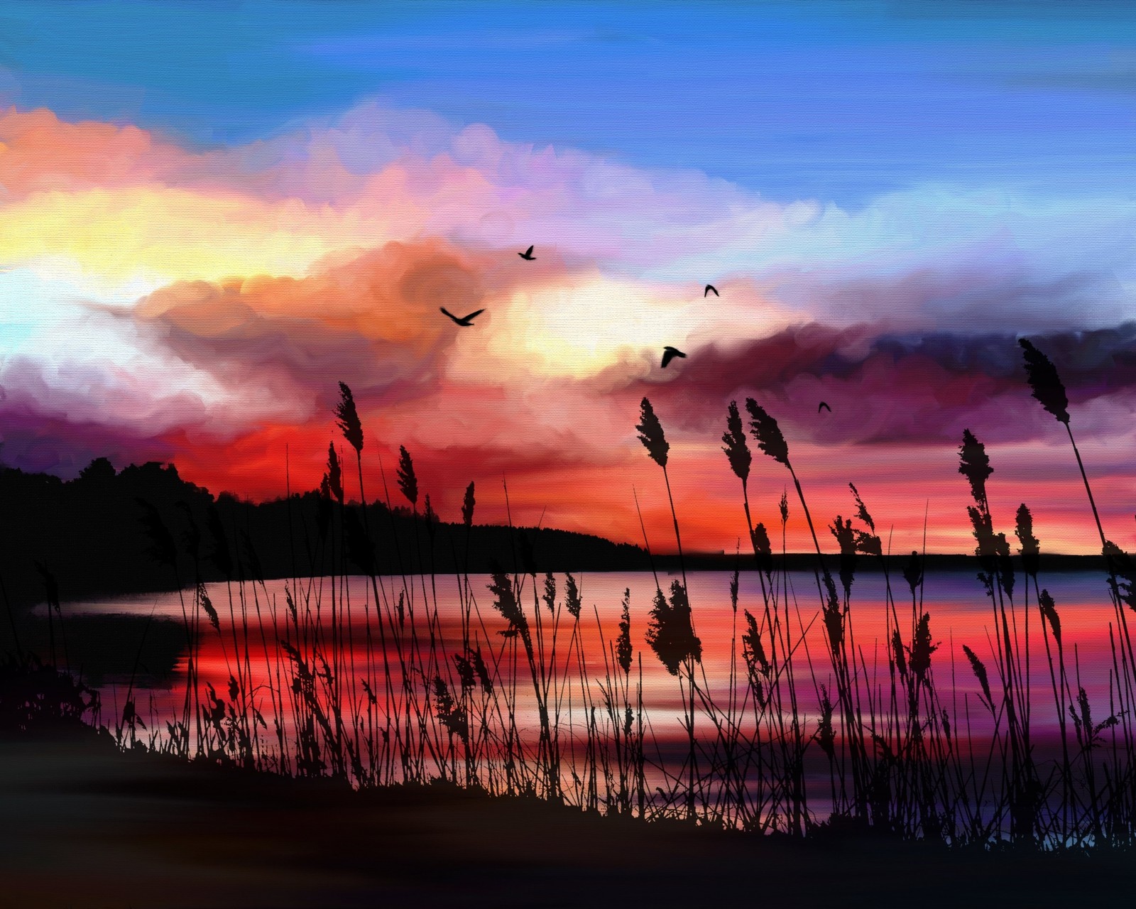 Цифровая живопись пейзаж закат